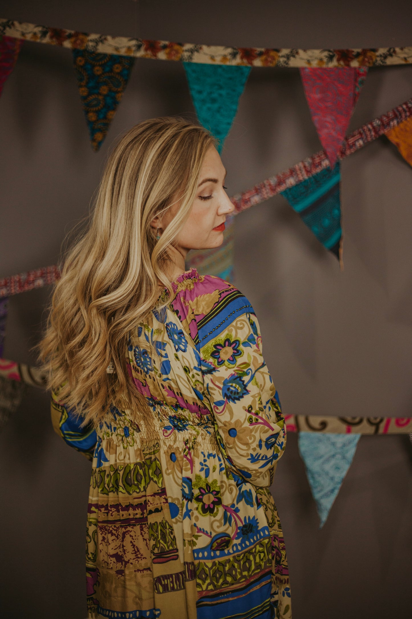 Regular 100% New Silk Long Sleeve Maxi Dress- Safari Tapestry