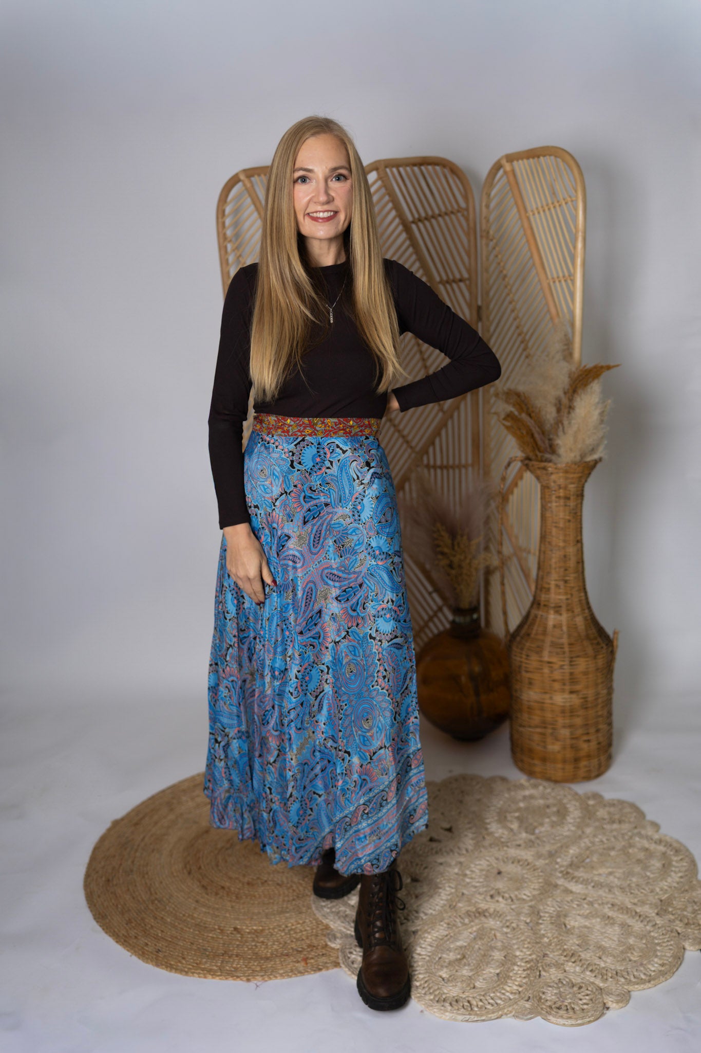Regular 4 Layer Maxi Length Up-Cycled Reversible Sari Wrap Skirt #133
