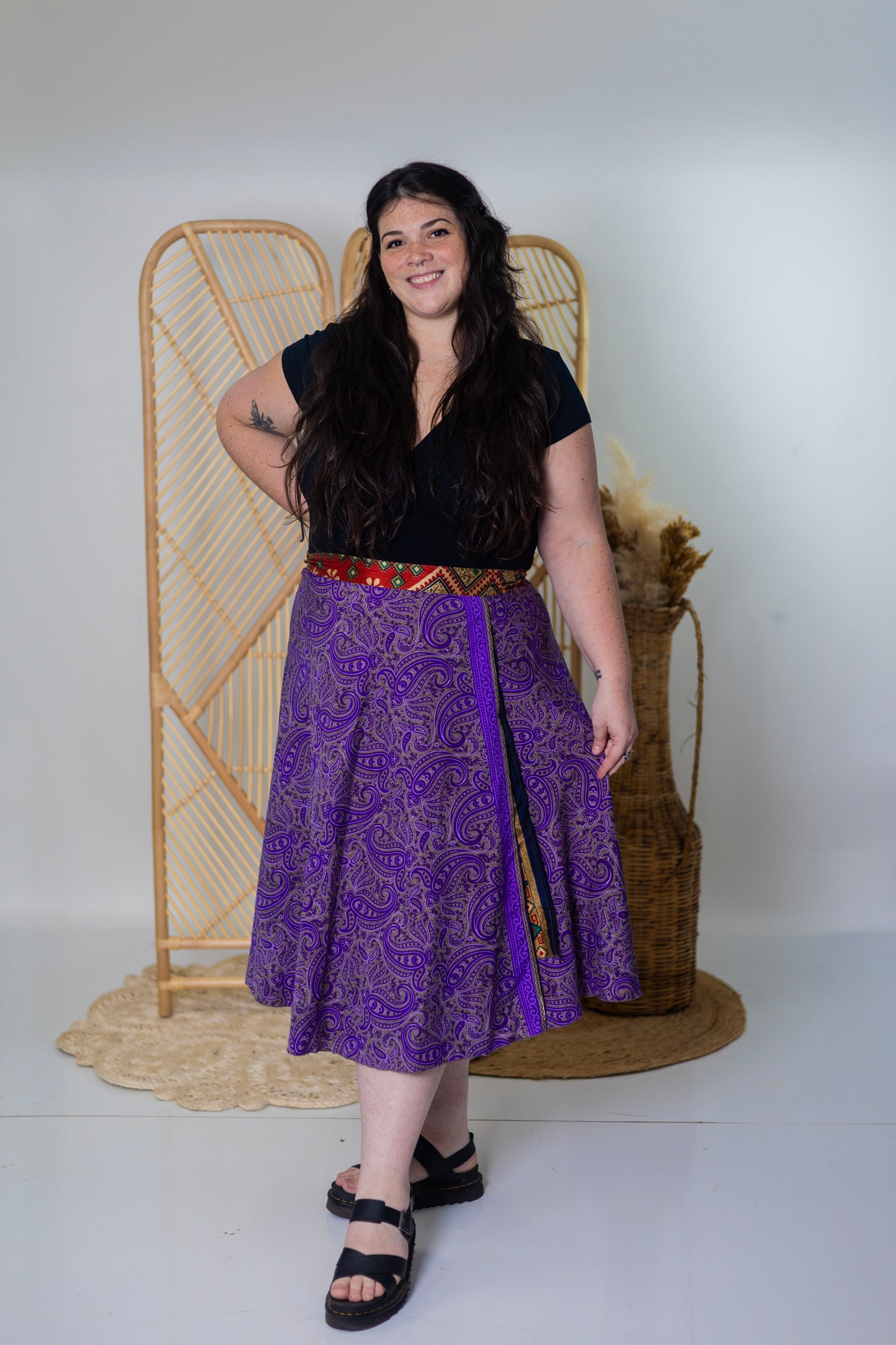Plus/Tea Length Up-Cycled Reversible Sari Wrap Skirt #90