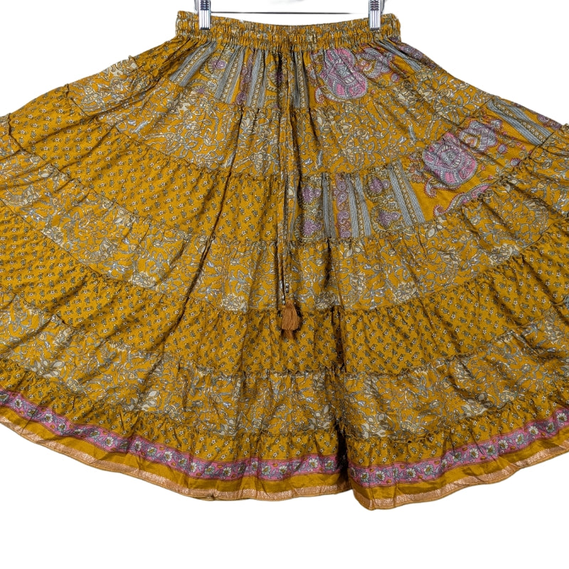 Up-Cycled Sari Elastic Band Tiered Skirt #80