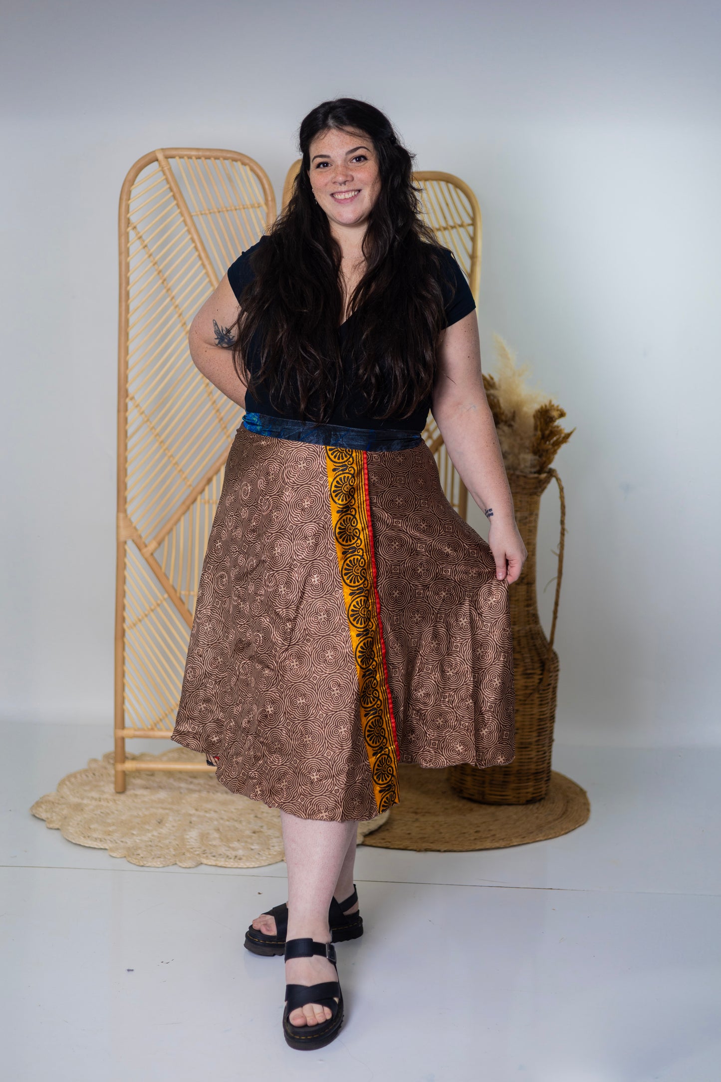 Plus/Tea Length Up-Cycled Reversible Sari Wrap Skirt #44