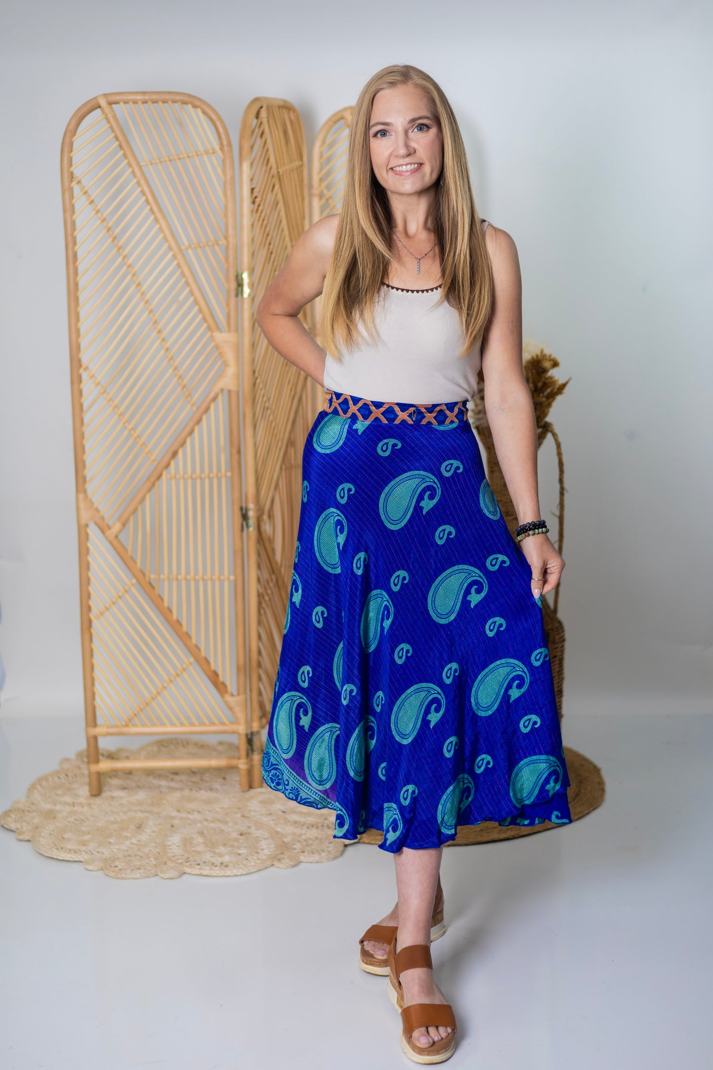 Regular/Tea Length Up-Cycled Reversible Sari Wrap Skirt #94