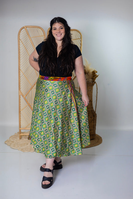 Plus/Maxi Length Up-Cycled Reversible Sari Wrap Skirt #96