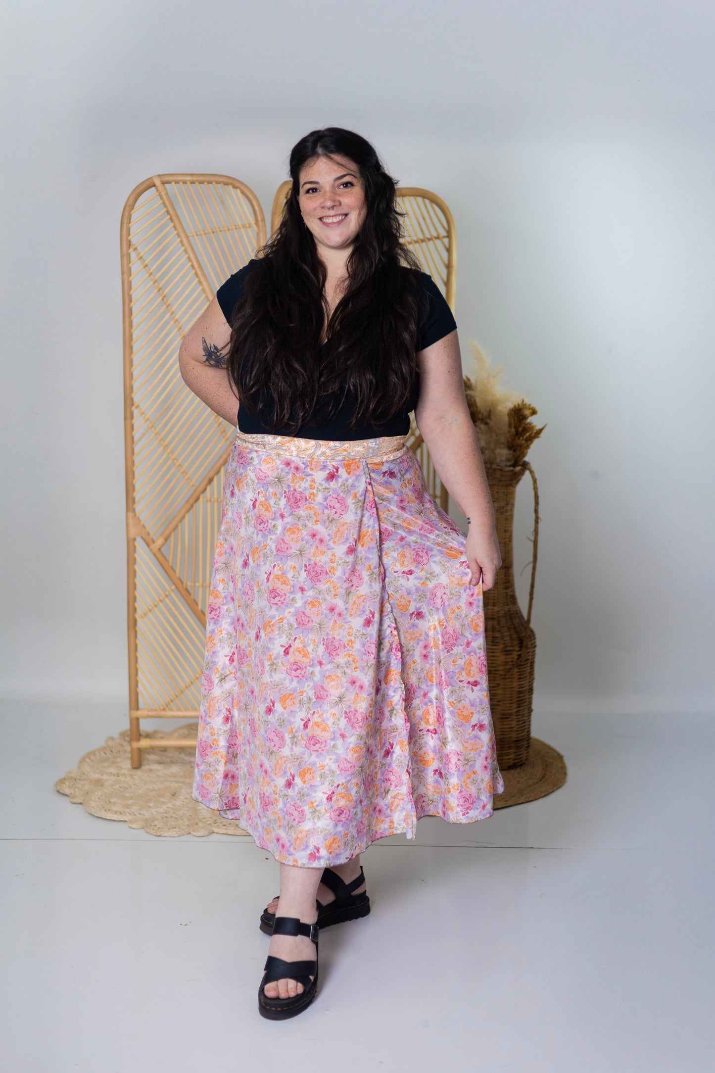 Plus/Maxi Length Up-Cycled Reversible Sari Wrap Skirt #95