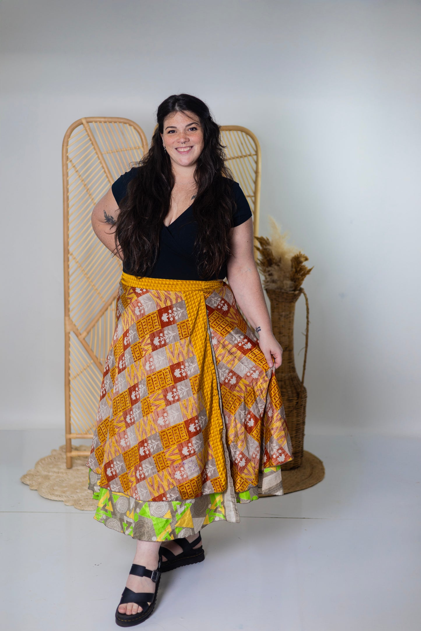 Plus/Maxi Length Up-Cycled Reversible Sari Wrap Skirt #4