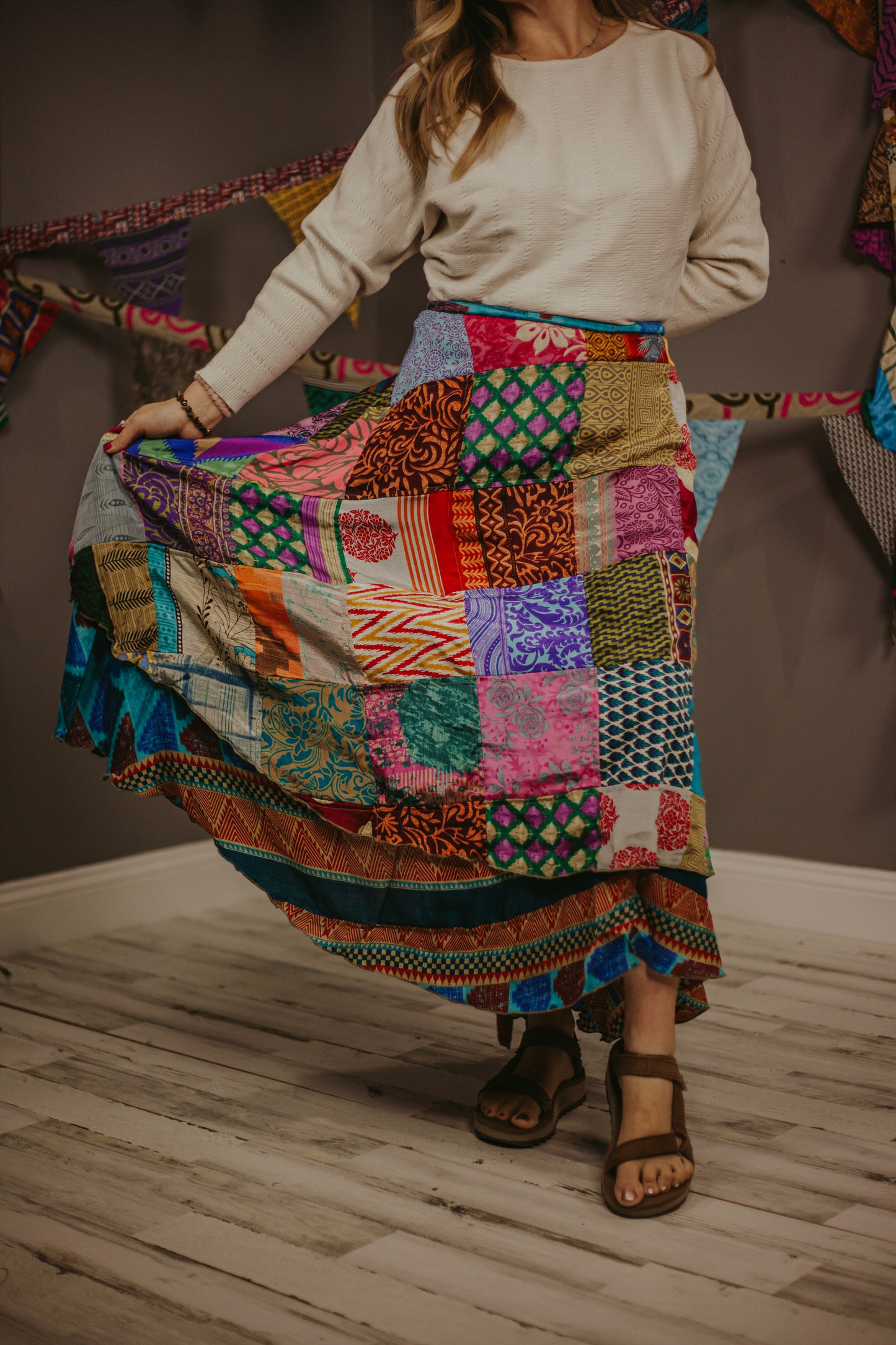 Regular Upcycled Sari Wrap Reversible Patchwork Skirt