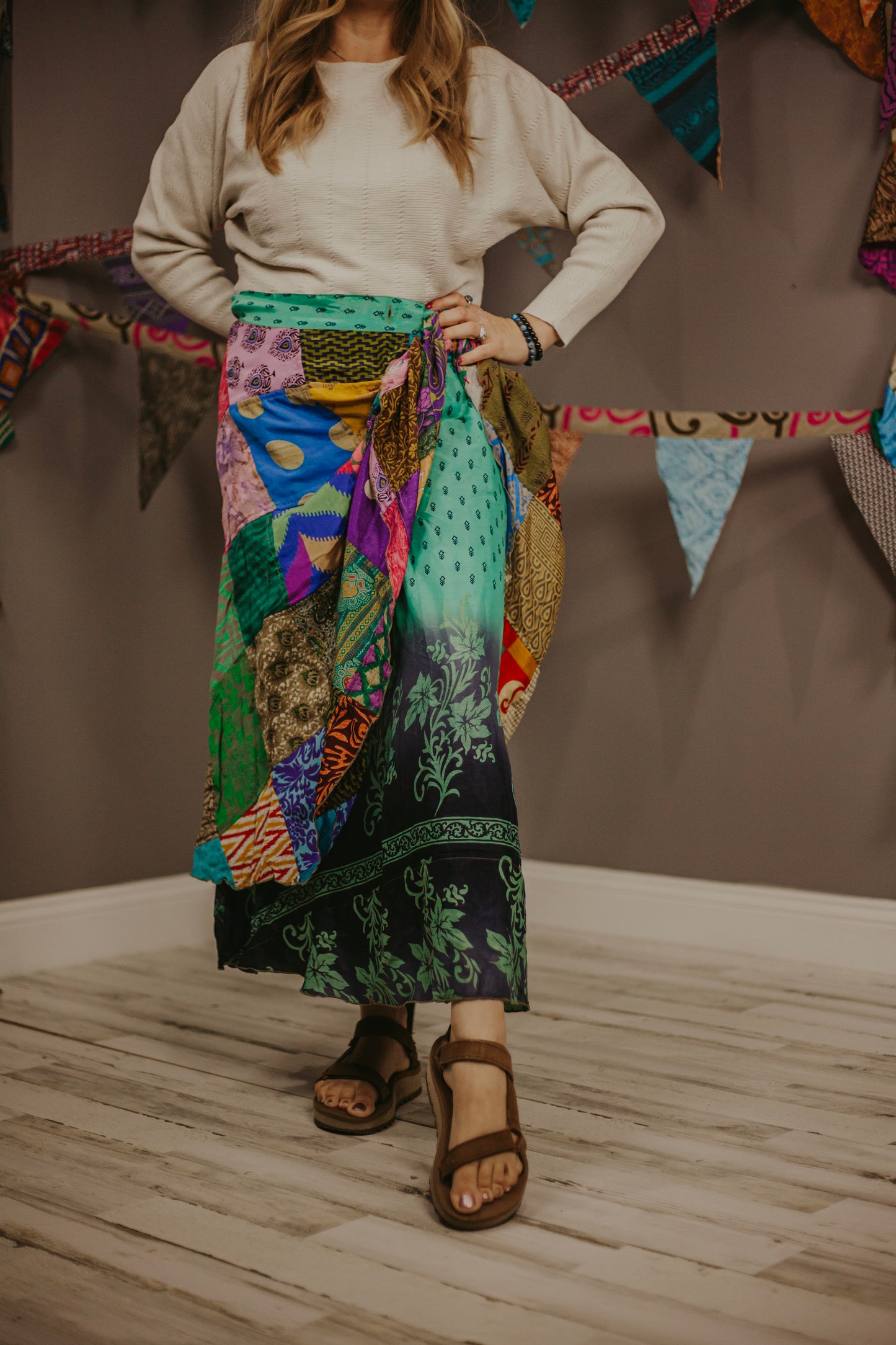 Regular Upcycled Sari Wrap Reversible Patchwork Skirt