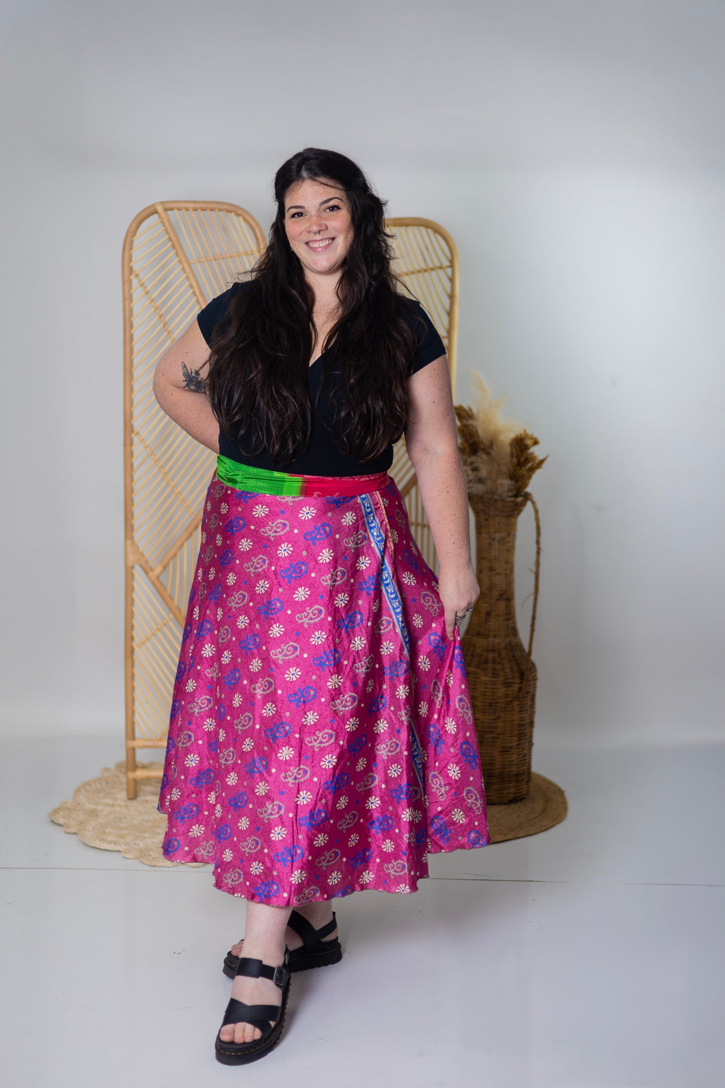 Plus/Maxi Length Up-Cycled Reversible Sari Wrap Skirt #64