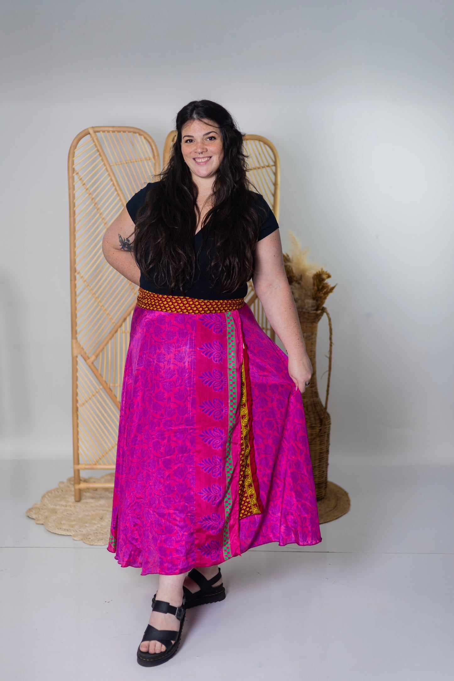 Plus/Maxi Length Up-Cycled Reversible Sari Wrap Skirt #98