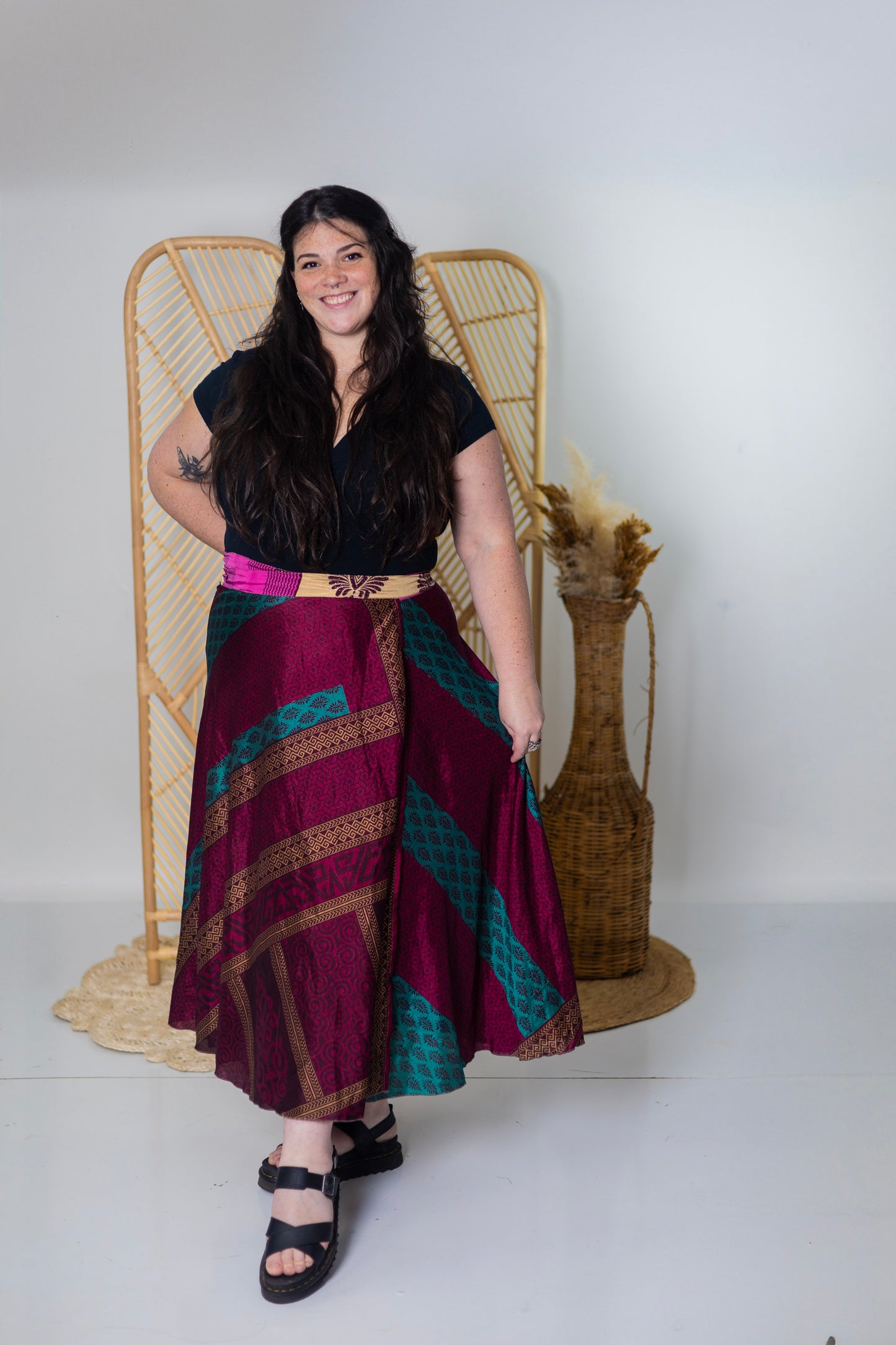 Plus/Maxi Length Up-Cycled Reversible Sari Wrap Skirt #82