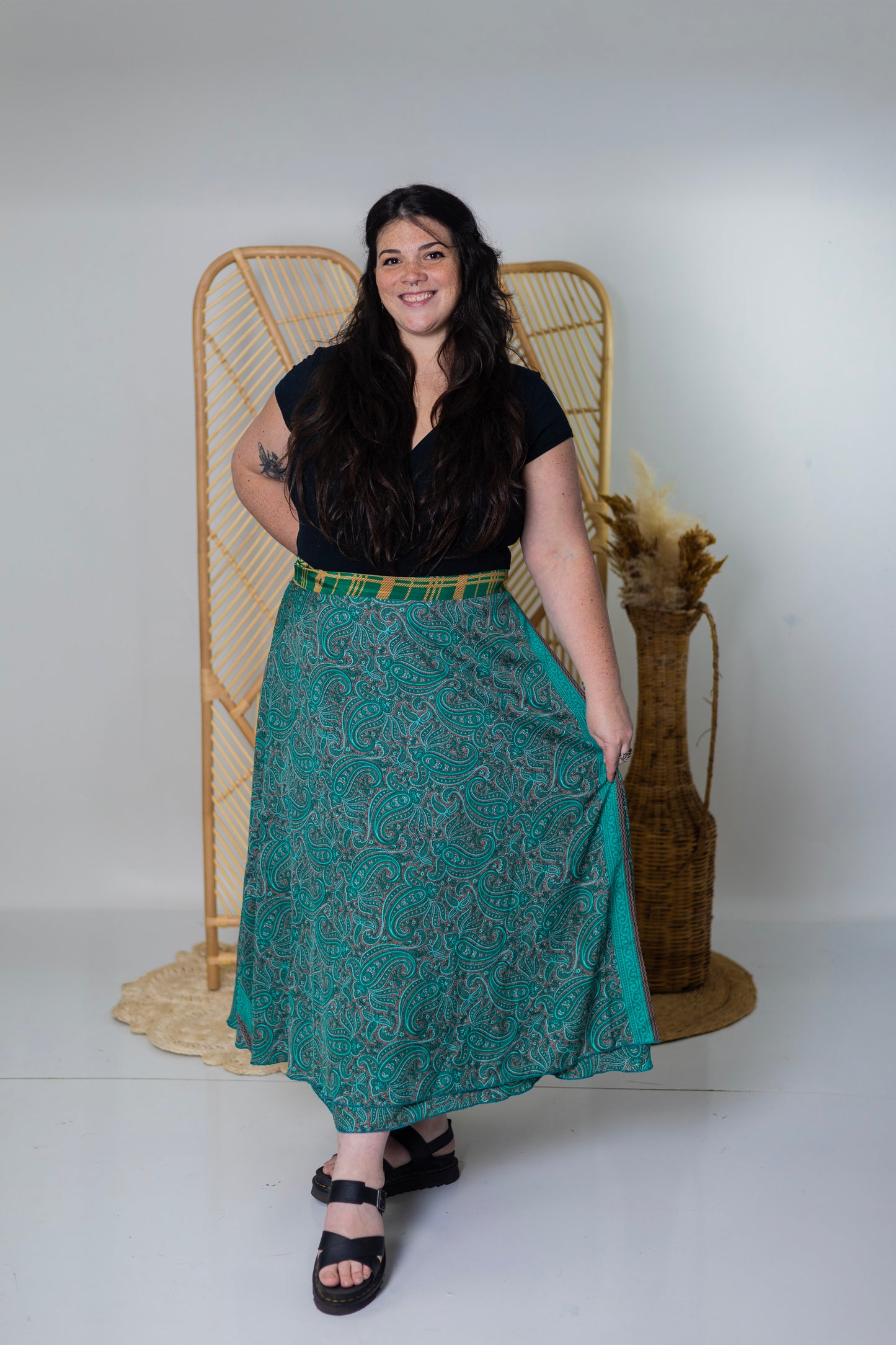 Goddess/Maxi Length Up-Cycled Reversible Sari Wrap Skirt #42