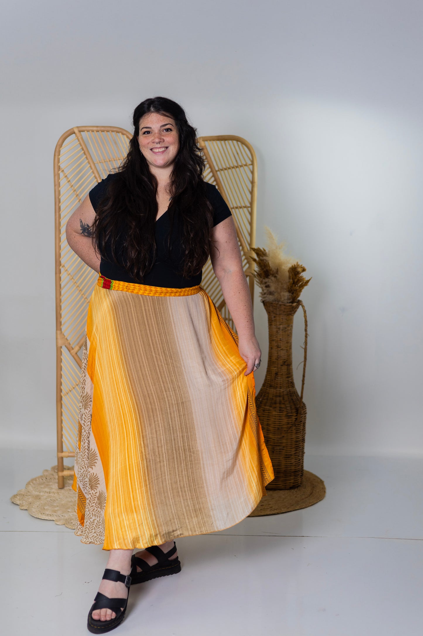 Goddess/Maxi Length Up-Cycled Reversible Sari Wrap Skirt #46