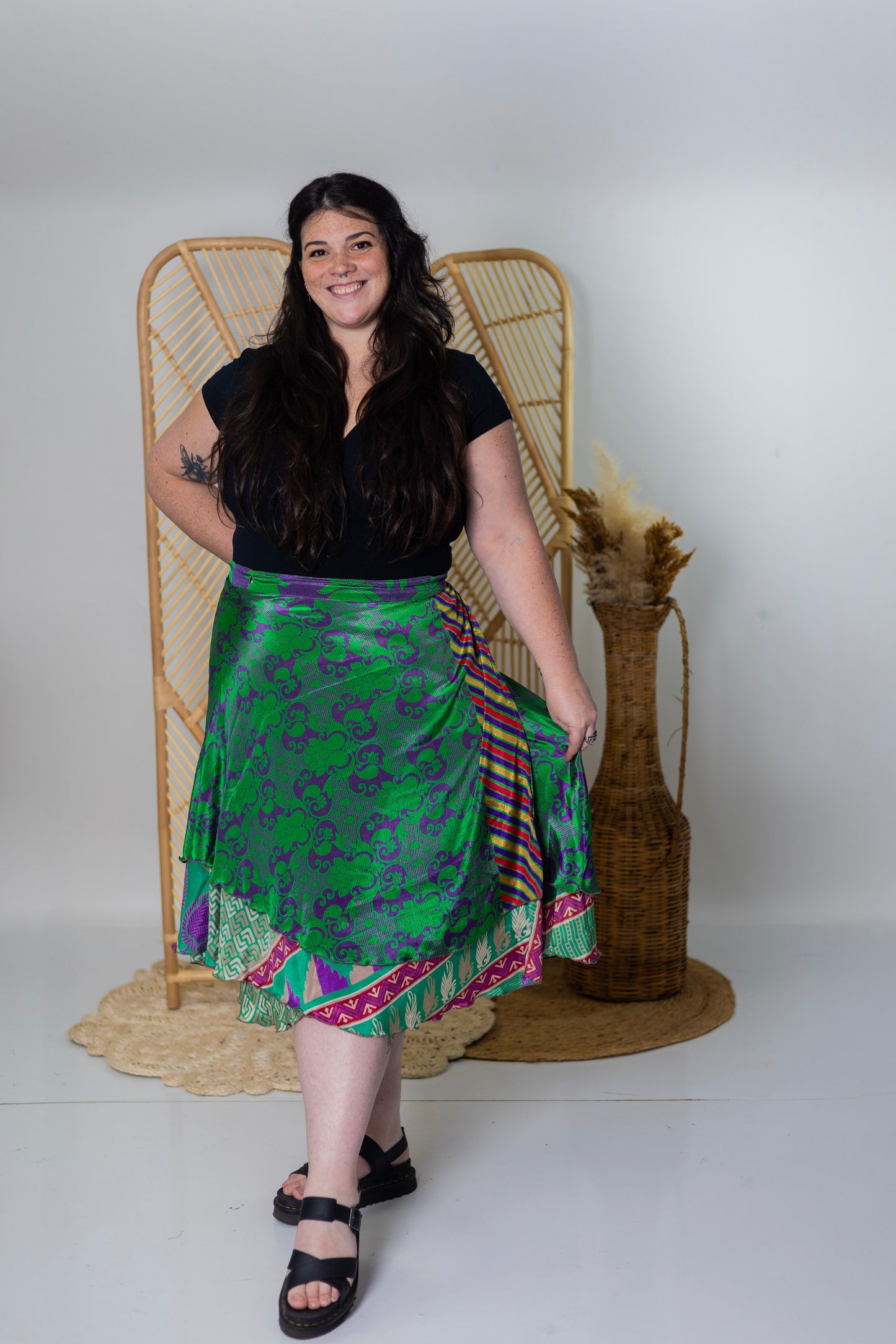 Goddess/Tea Length Up-Cycled Reversible Sari Wrap Skirt #18