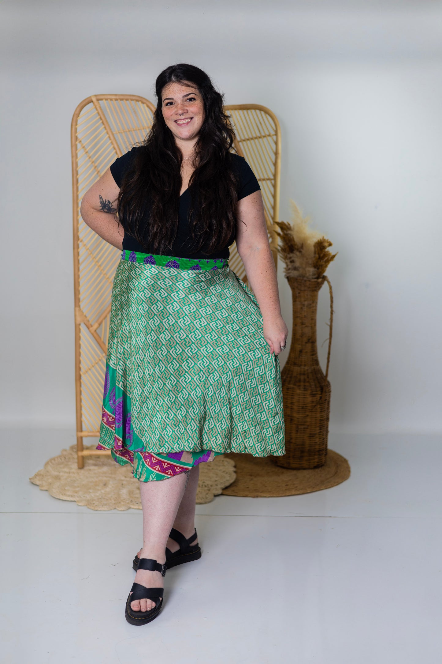 Goddess/Tea Length Up-Cycled Reversible Sari Wrap Skirt #18
