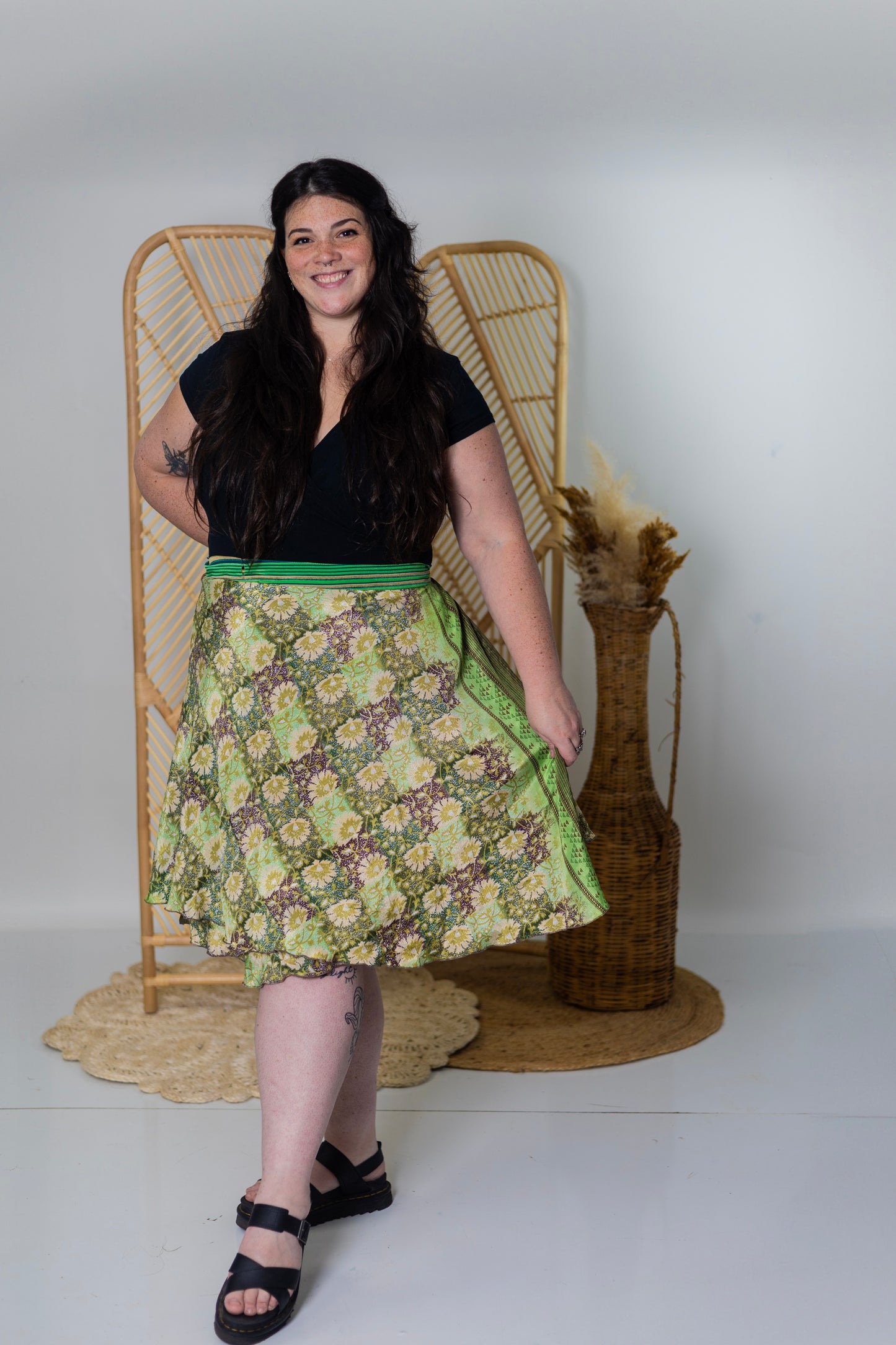 Goddess/Tea Length Up-Cycled Reversible Sari Wrap Skirt #48