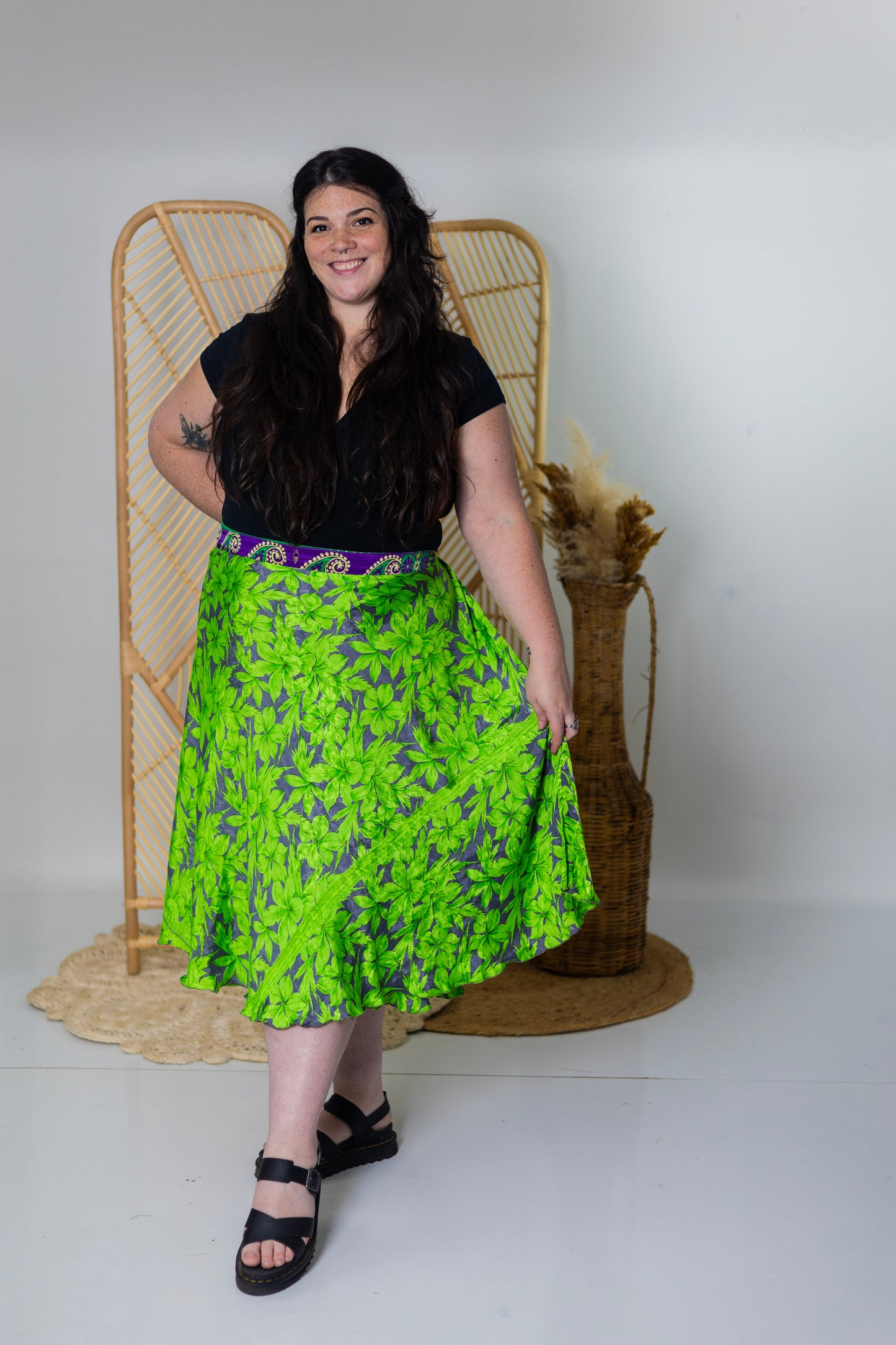 Goddess/Tea Length Up-Cycled Reversible Sari Wrap Skirt #97