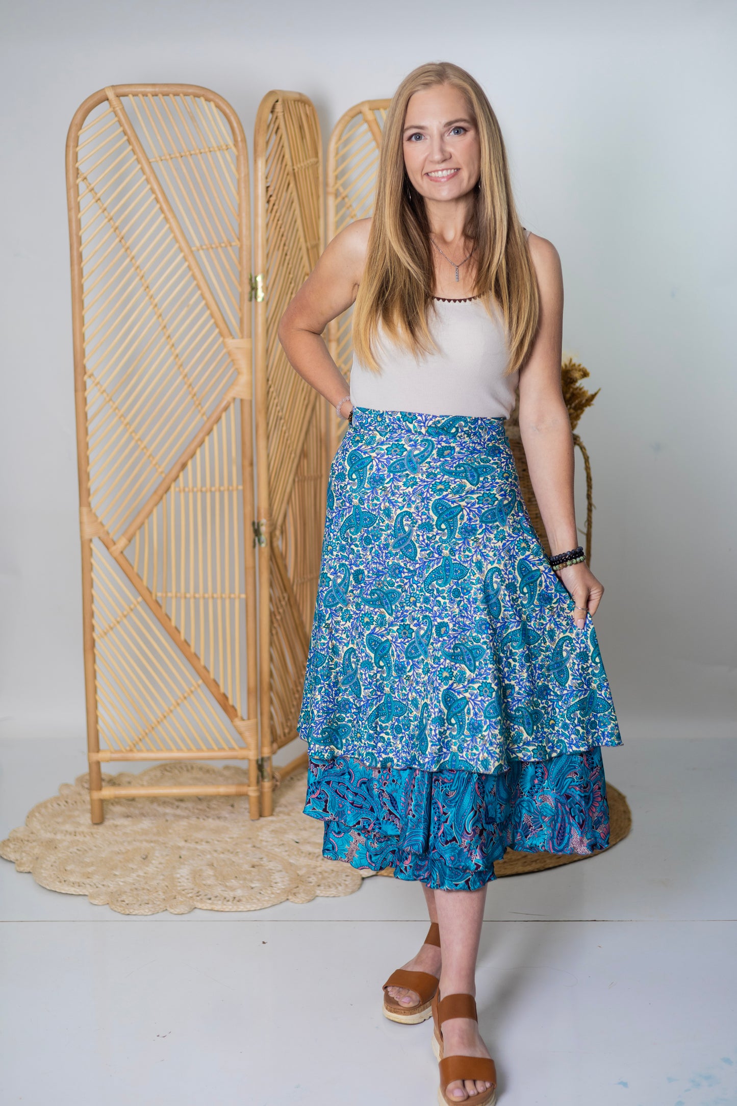 Regular/Tea Length Up-Cycled Reversible Sari Wrap Skirt #83