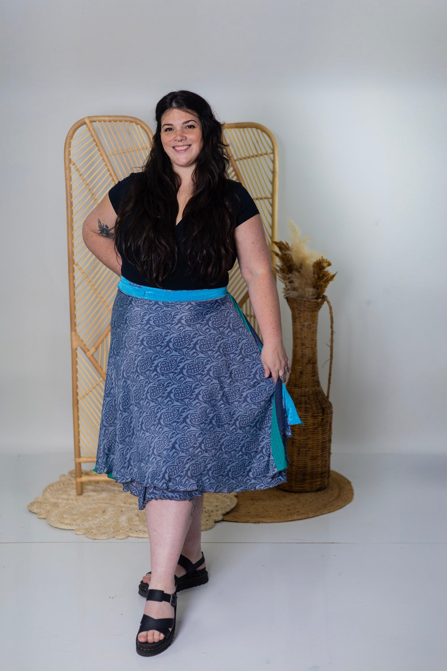Goddess/Tea Length Up-Cycled Reversible Sari Wrap Skirt #33
