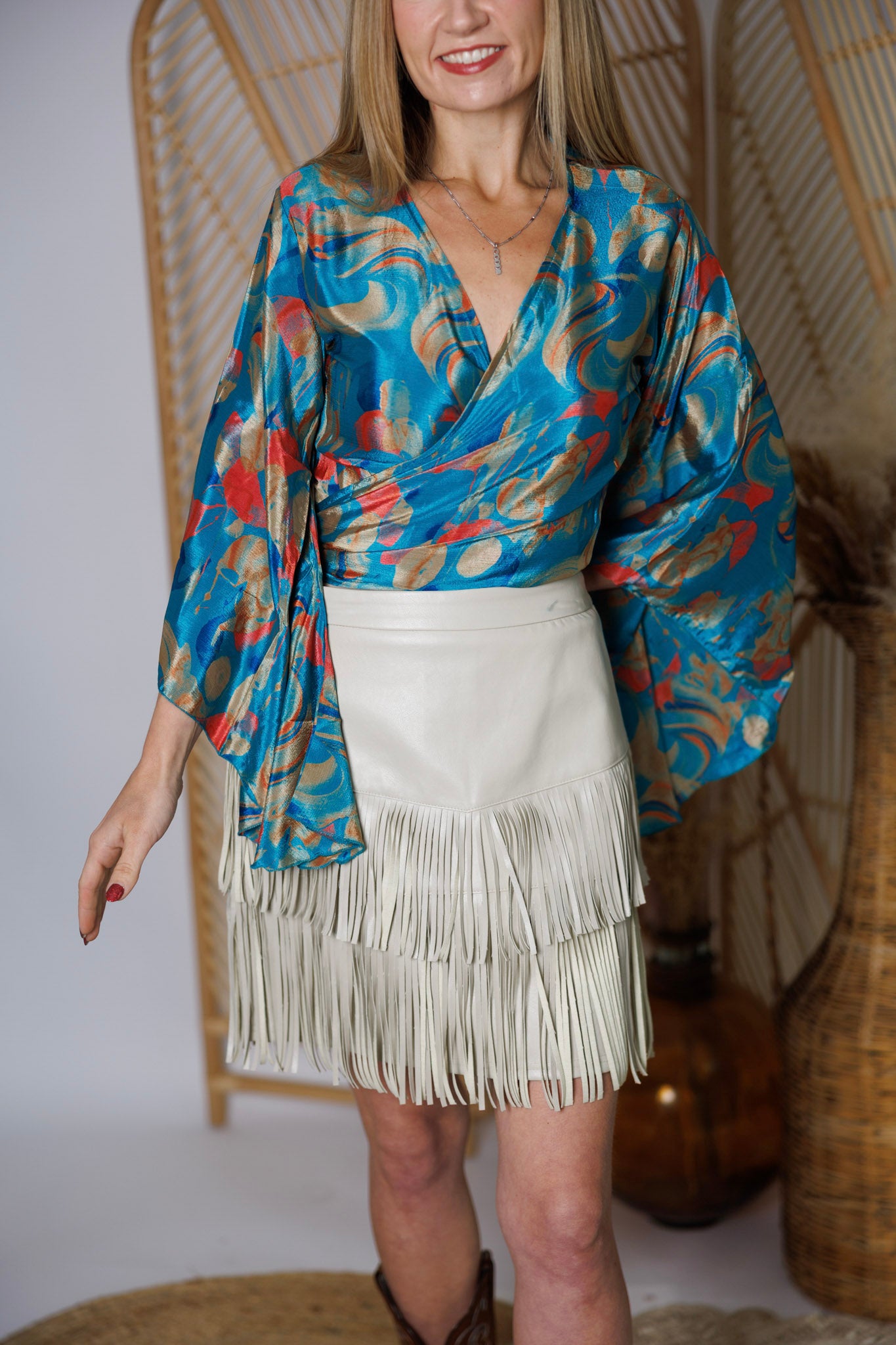 Regular Up-Cycled Sari Bell Sleeve Wrap Tie Top #106