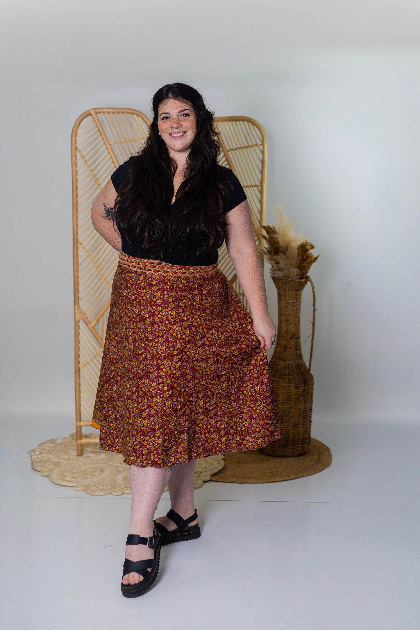 Goddess/Tea Length Up-Cycled Reversible Sari Wrap Skirt #76