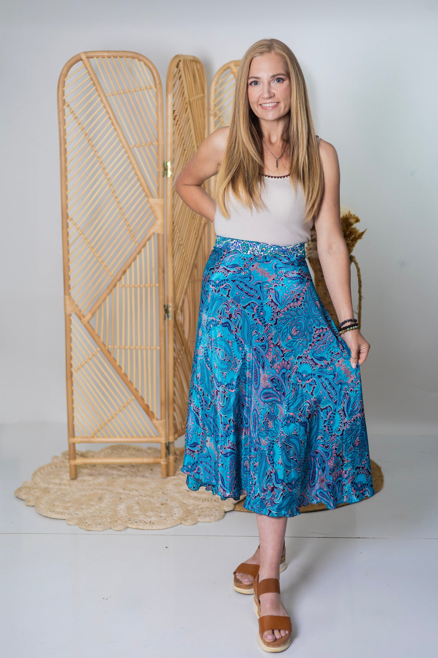Regular/Tea Length Up-Cycled Reversible Sari Wrap Skirt #83