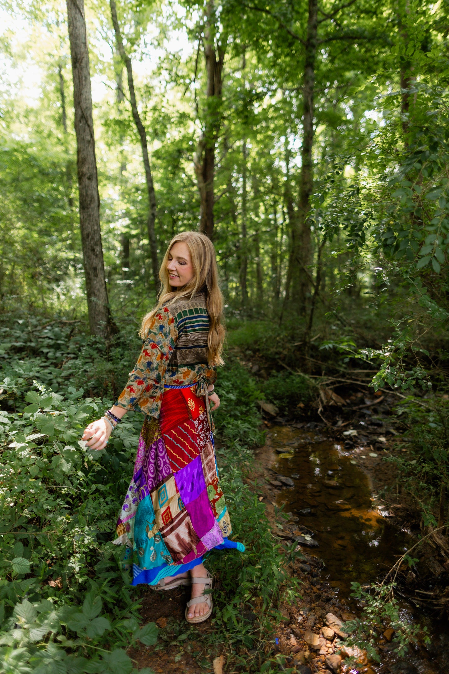 Regular Upcycled Sari Bell Sleeve Wrap Tie Top #236