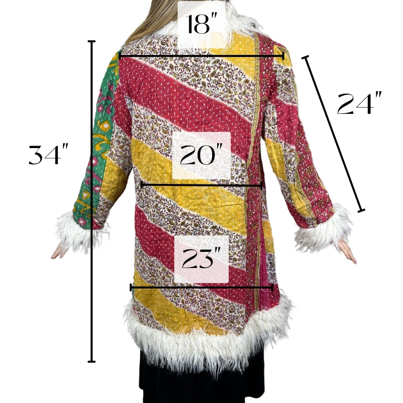 100% Up-cycled Cotton Fur Lined Kantha Jacket
