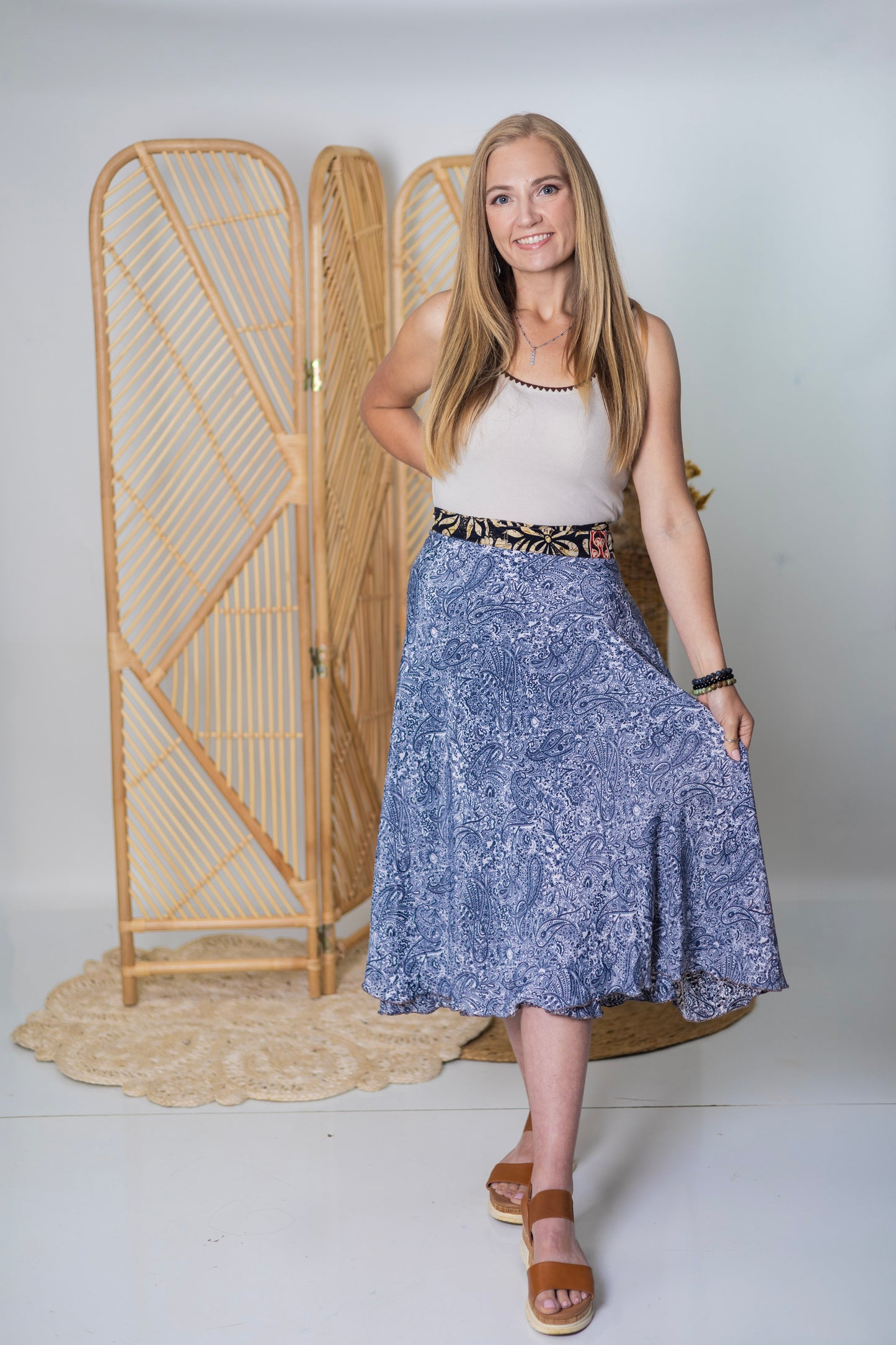 Regular/Tea Length Up-Cycled Reversible Sari Wrap Skirt #81