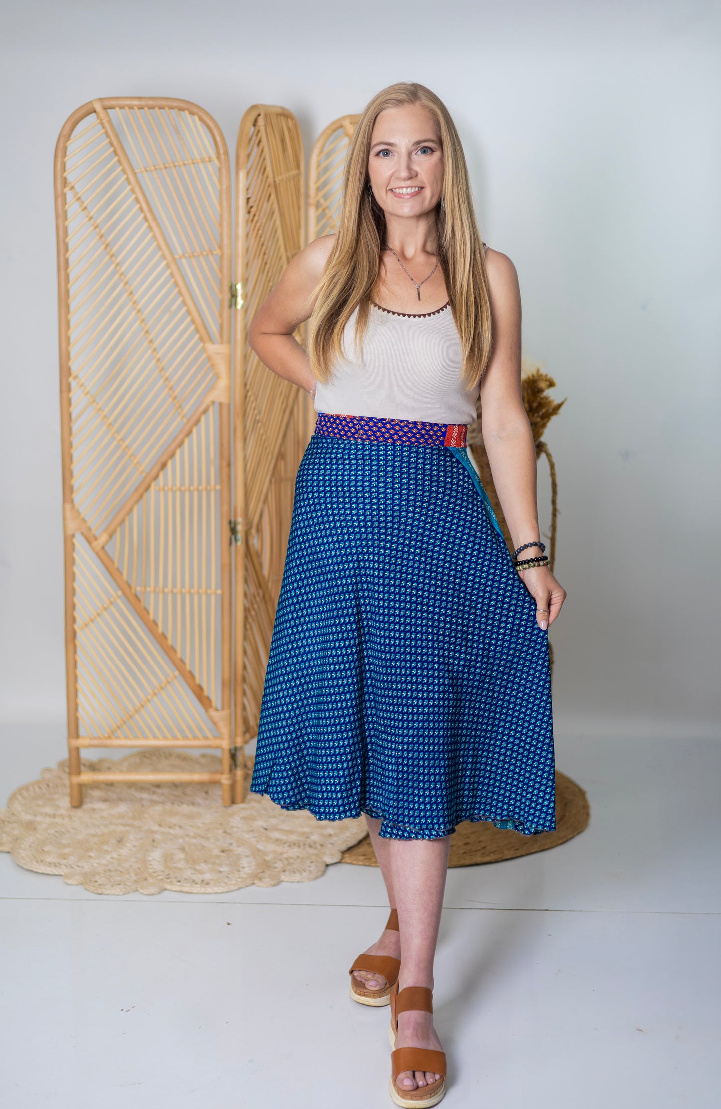 Regular/Tea Length Up-Cycled Reversible Sari Wrap Skirt #1