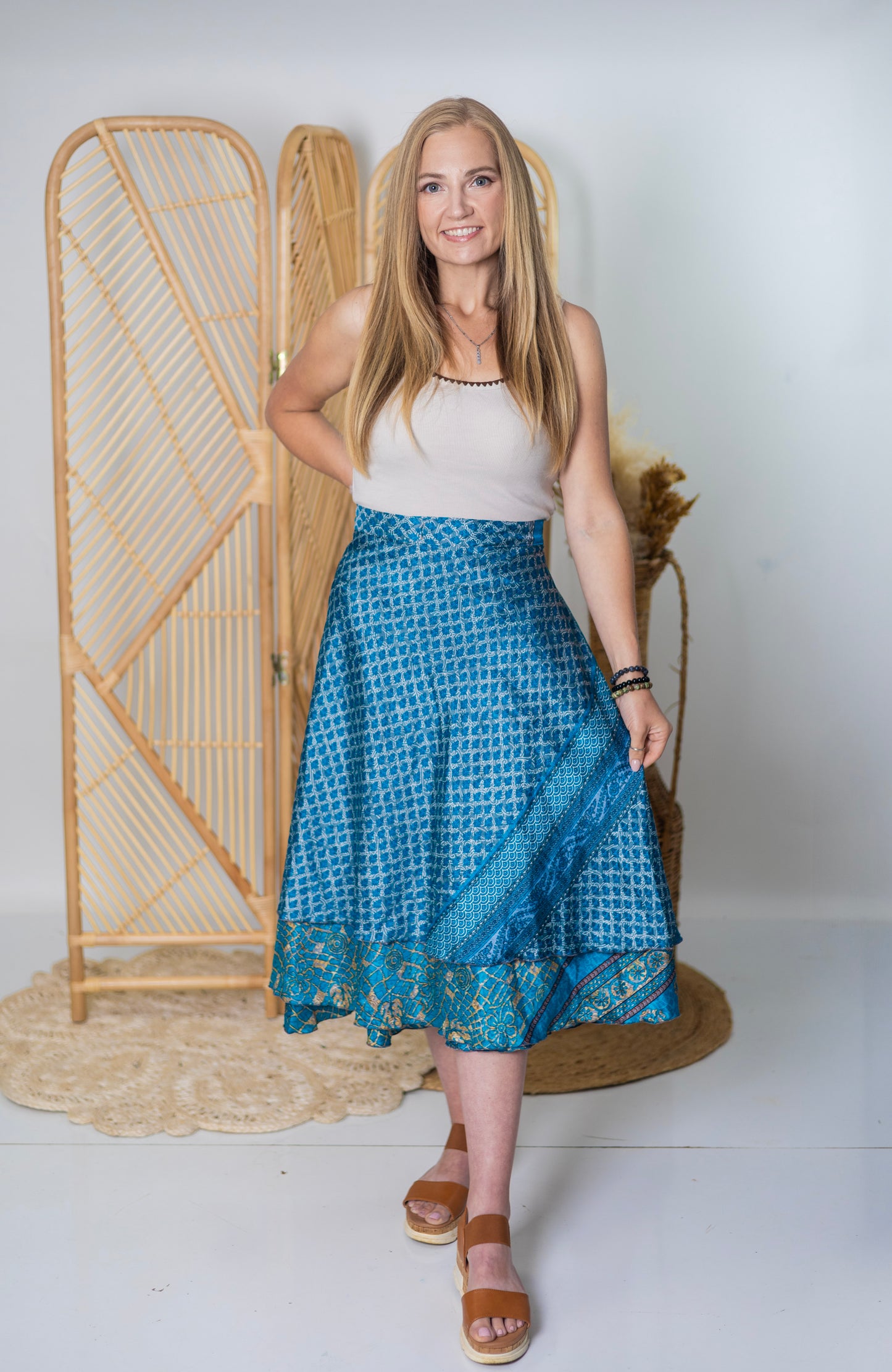 Regular/Tea Length Up-Cycled Reversible Sari Wrap Skirt #43