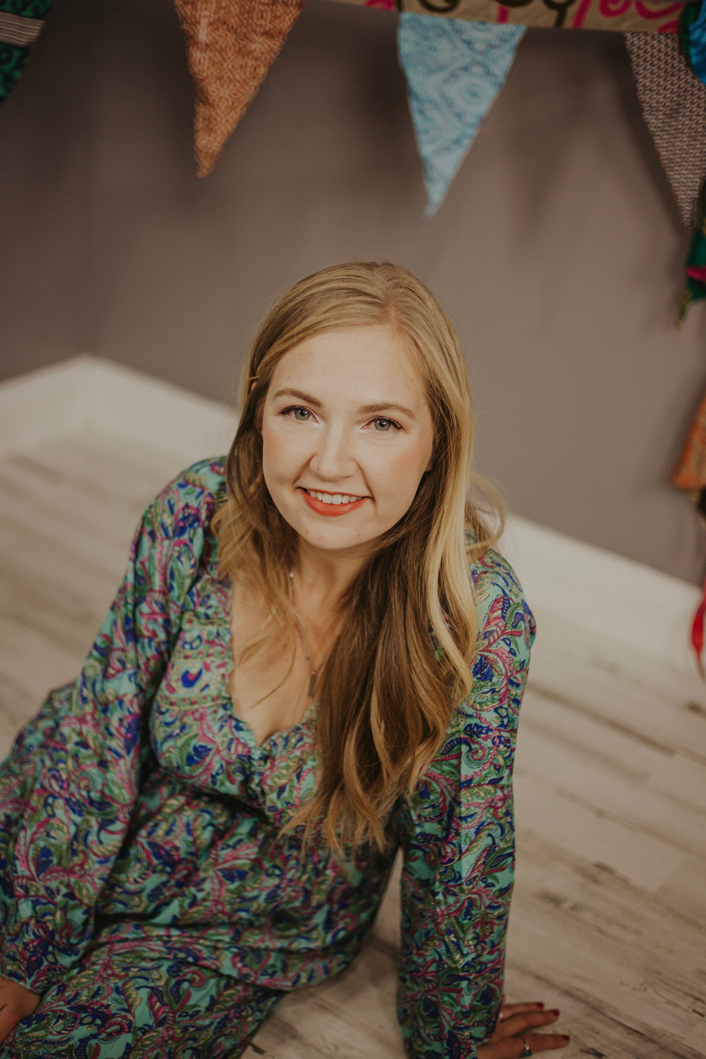 Regular 100% New Silk Long Sleeve Maxi Dress- Baby Blue Paisley