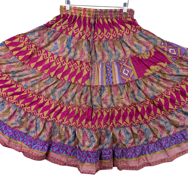 Up-Cycled Sari Elastic Band Tiered Skirt #84