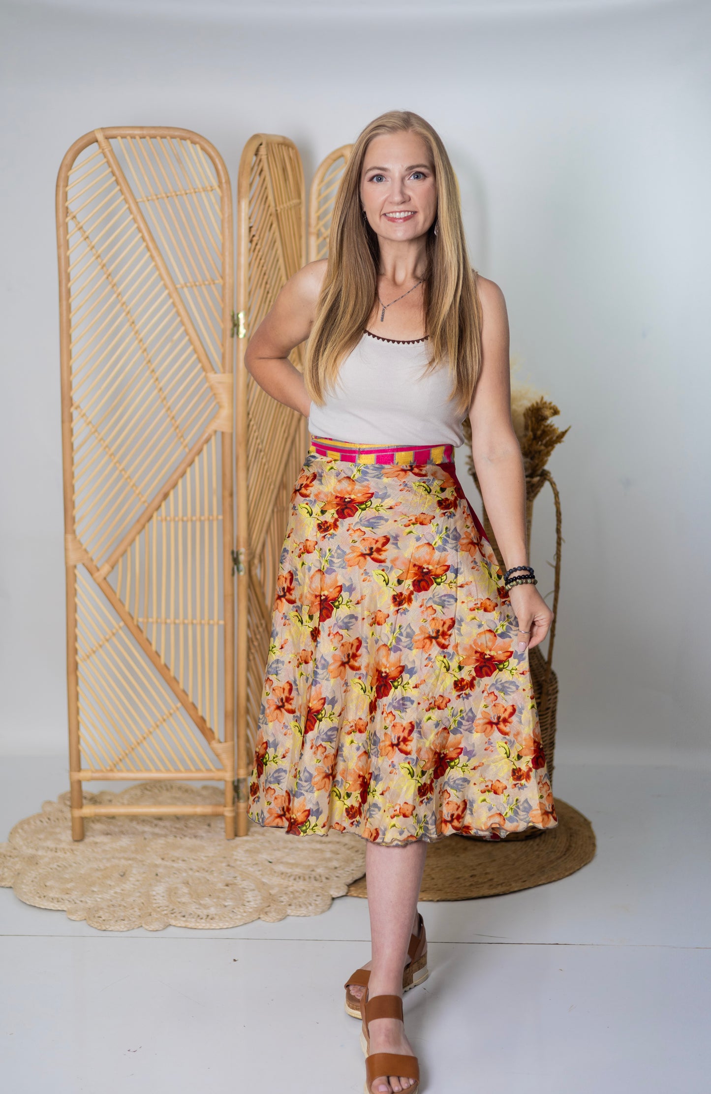 Regular/Tea Length Up-Cycled Reversible Sari Wrap Skirt #60