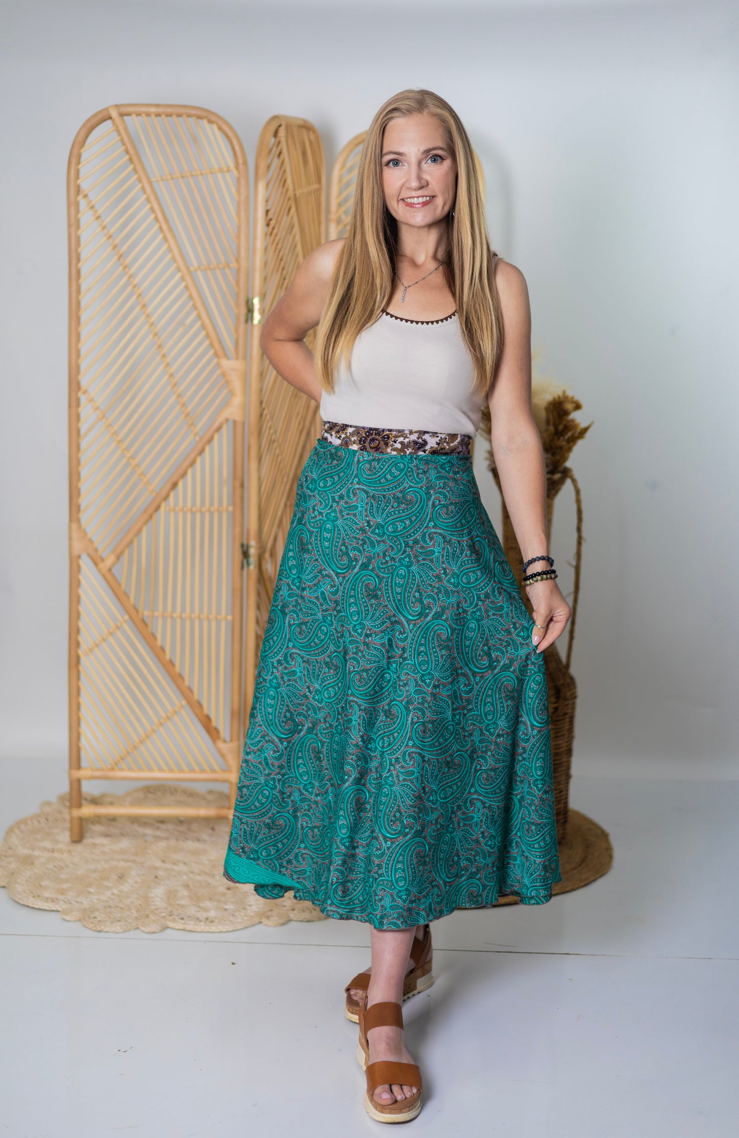 Regular/Maxi Length Up-Cycled Reversible Sari Wrap Skirt #66