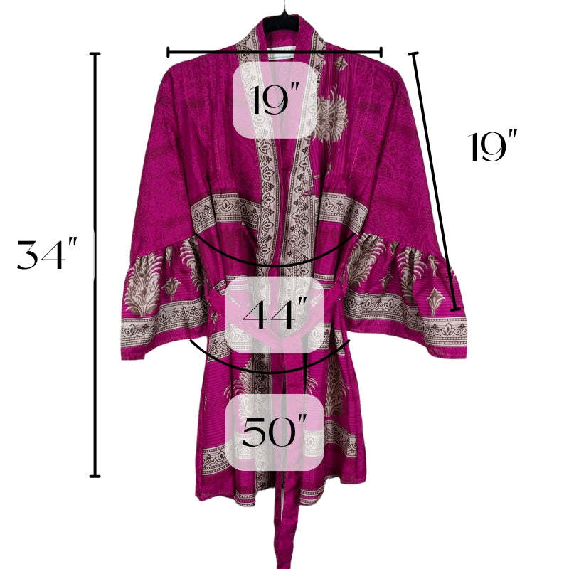 Short Flared Sleeve Up-cycled Sari Kimono