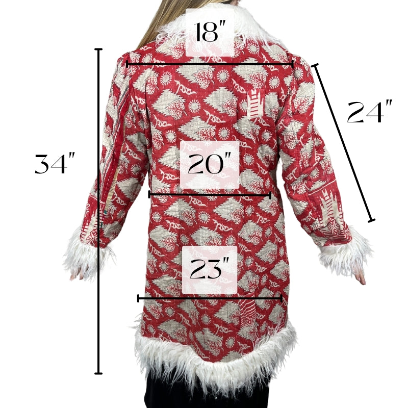 100% Up-cycled Cotton Fur Lined Kantha Jacket