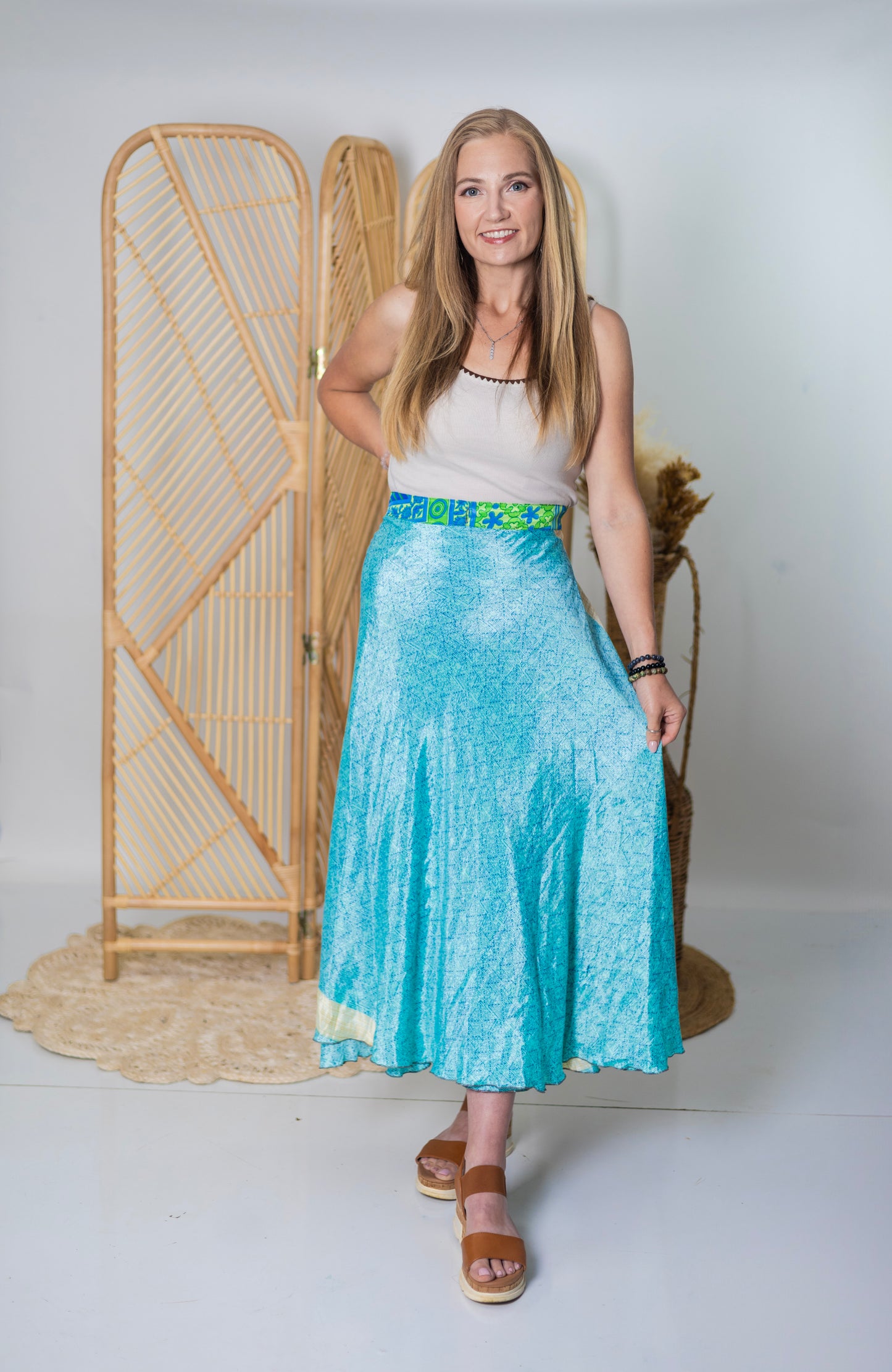 Regular/Maxi Length Up-Cycled Reversible Sari Wrap Skirt #30