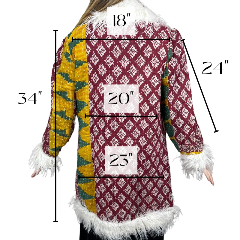 100% Up-cycled Cotton Fur Lined Kantha Jacket