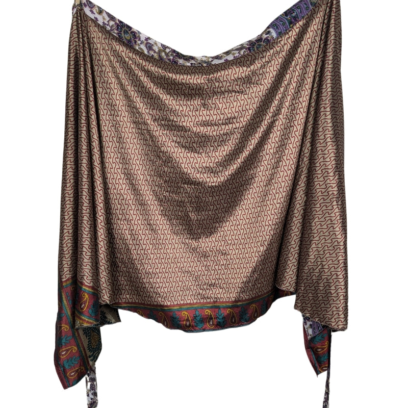 Plus/Tea Length Up-Cycled Reversible Sari Wrap Skirt #74