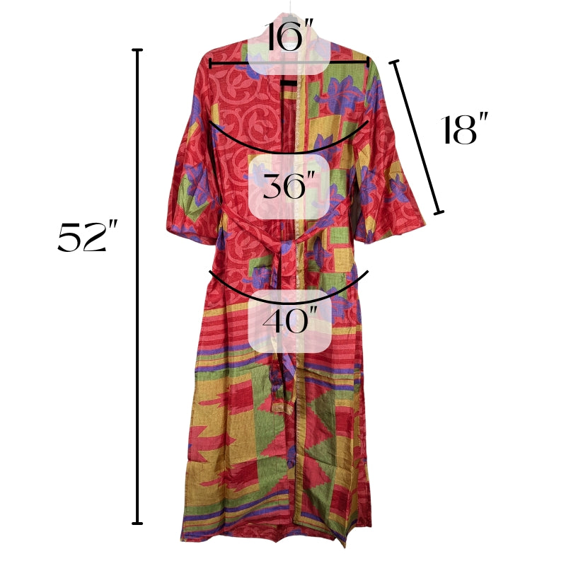 Flared Sleeve Side Slit Up-cycled Sari Kimono