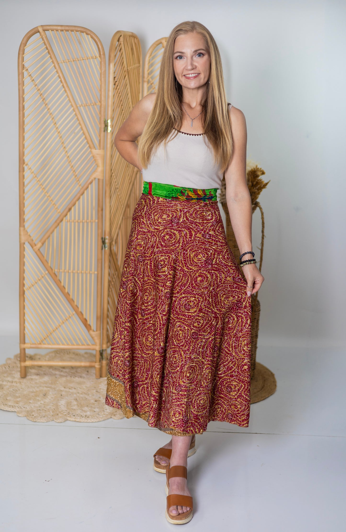 Regular/Maxi Length Up-Cycled Reversible Sari Wrap Skirt #12