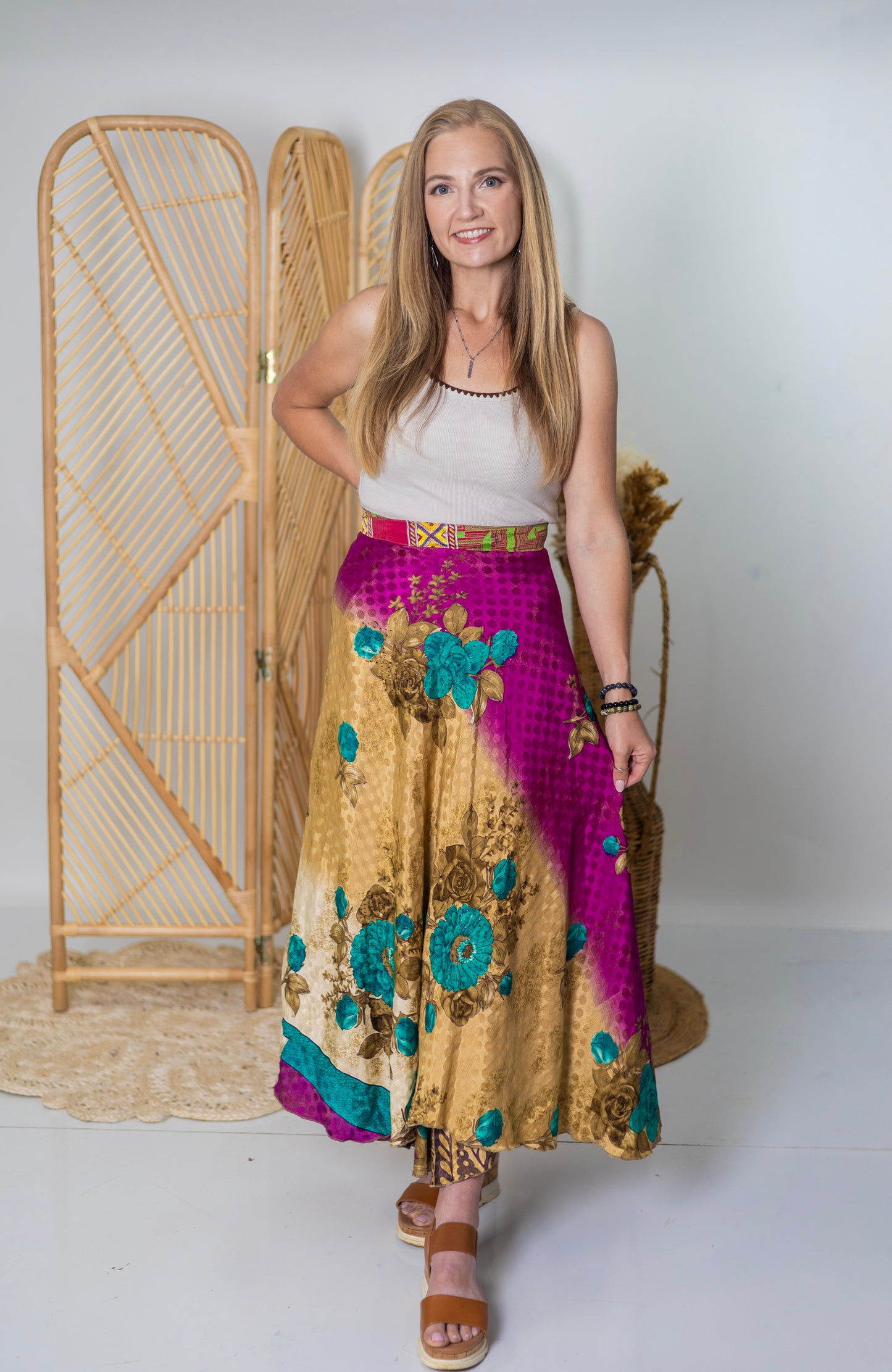 Regular/Maxi Length Up-Cycled Reversible Sari Wrap Skirt #9
