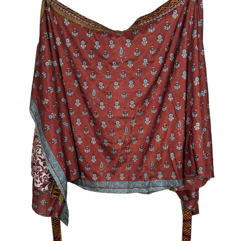 Plus/Tea Length Up-Cycled Reversible Sari Wrap Skirt #85