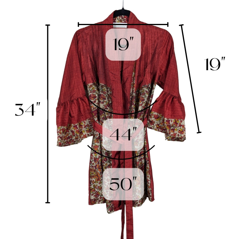 Short Flared Sleeve Up-cycled Sari Kimono