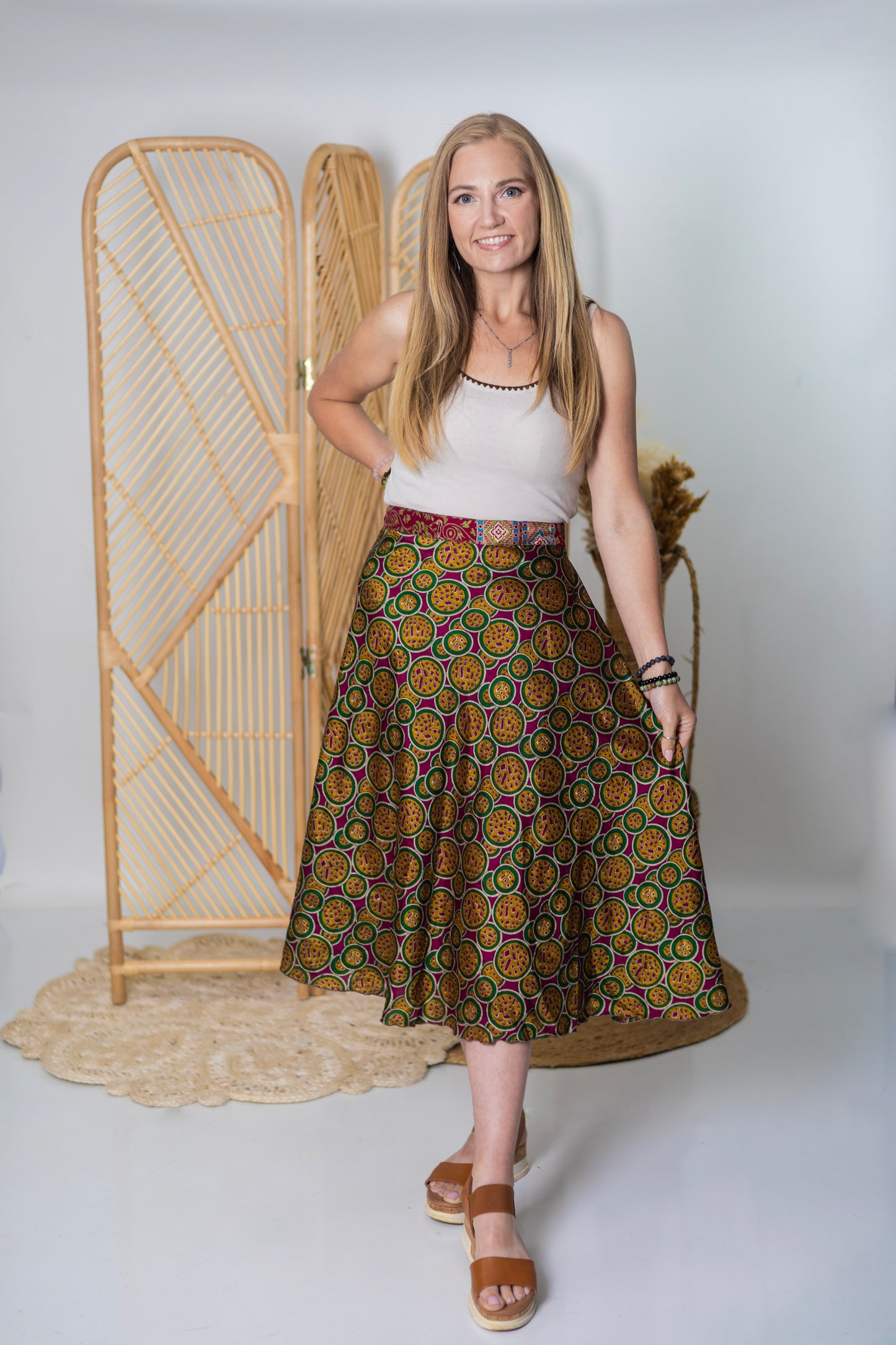 Regular/Tea Length Up-Cycled Reversible Sari Wrap Skirt #95