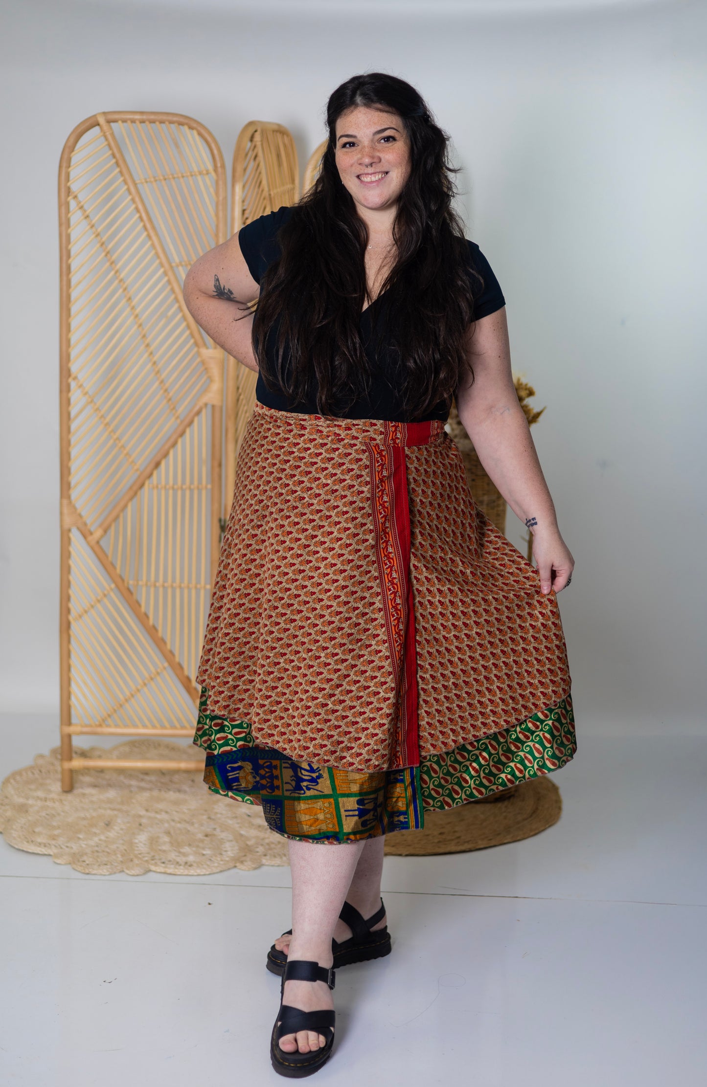 Plus/Tea Length Up-Cycled Reversible Sari Wrap Skirt #66