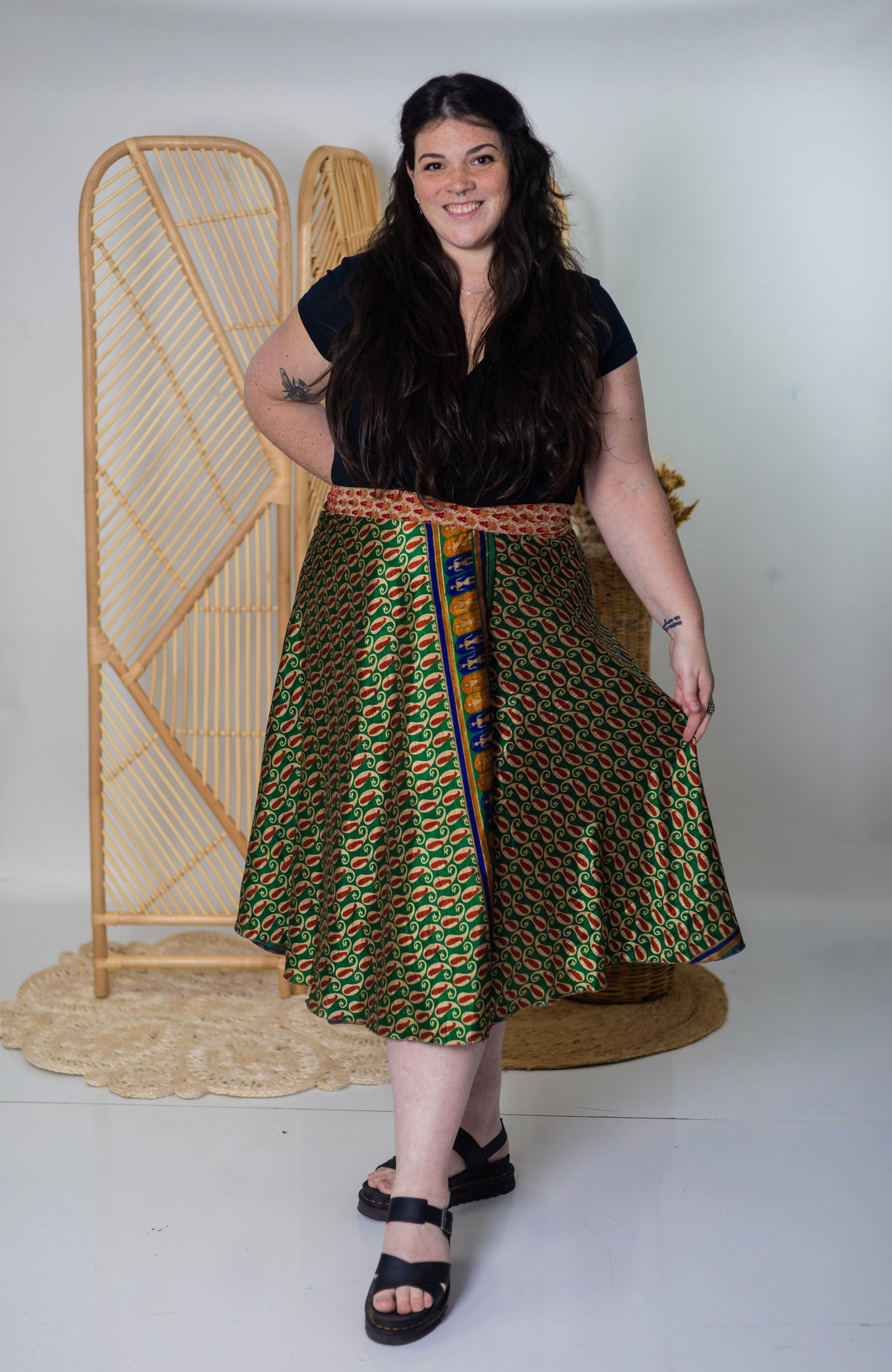 Plus/Tea Length Up-Cycled Reversible Sari Wrap Skirt #66
