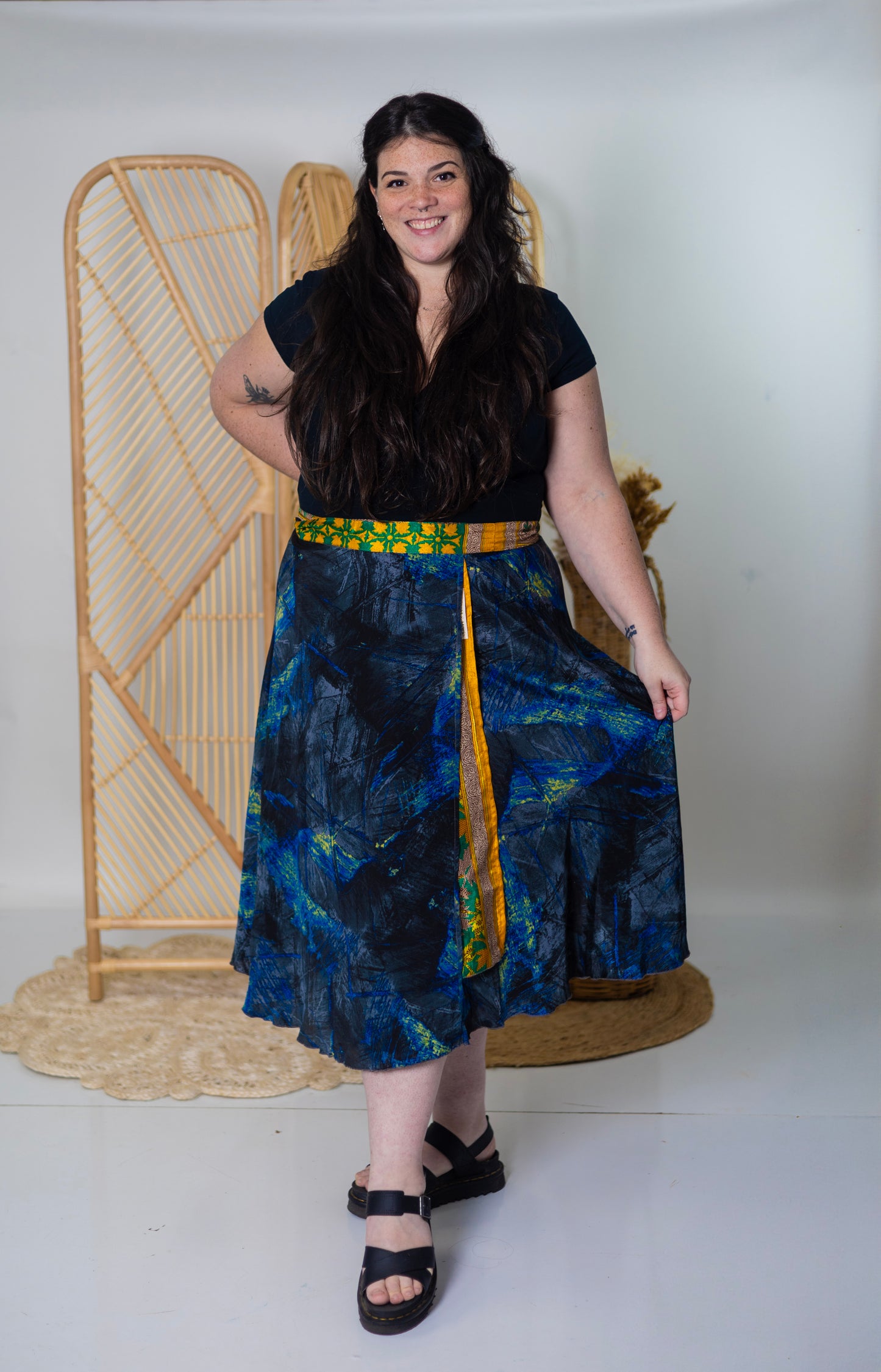 Plus/Tea Length Up-Cycled Reversible Sari Wrap Skirt #97