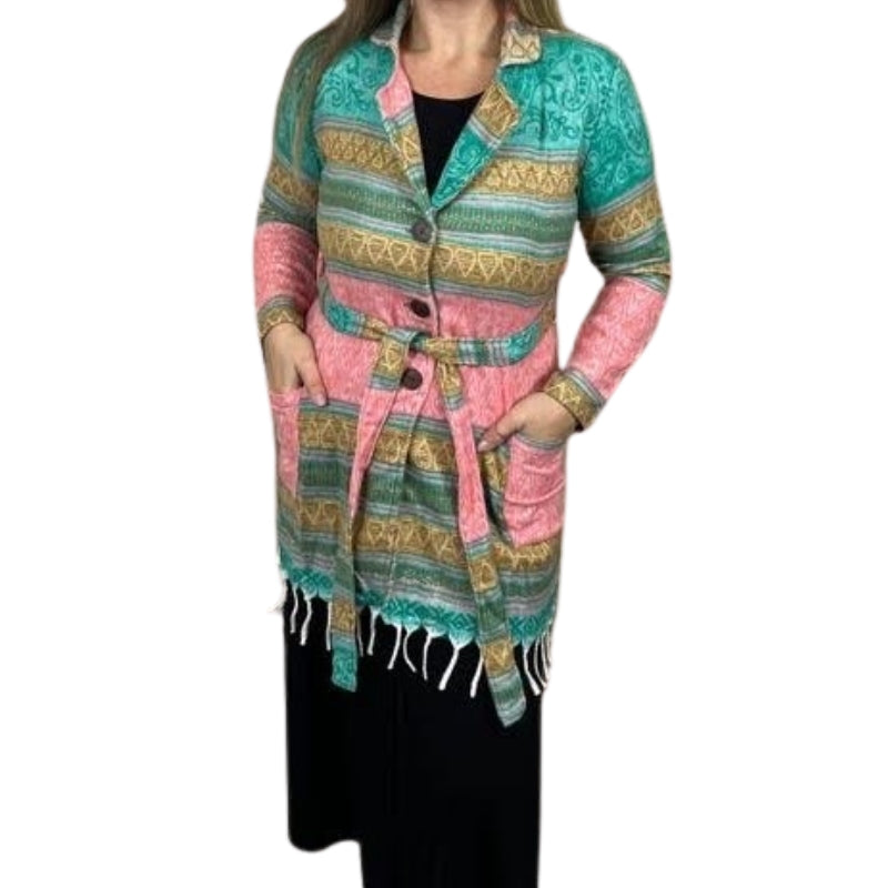 100% Wool Button Jacket- Red & Blue