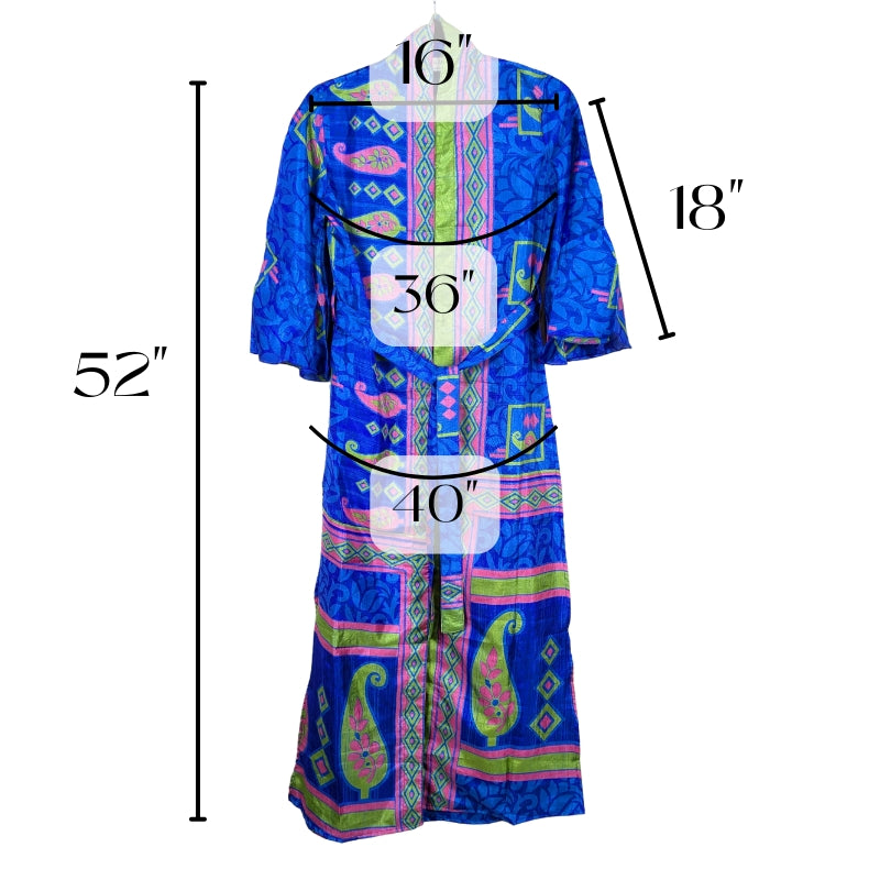 Flared Sleeve Side Slit Up-cycled Sari Kimono